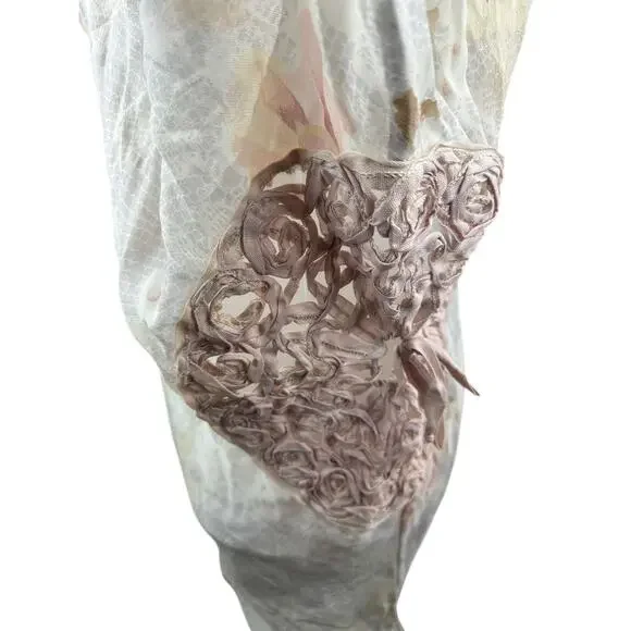 Emamo Silk Floral Sheer Tunic Blouse M Coquette Cottage Romantic Peasant Boho - Picture 7 of 16